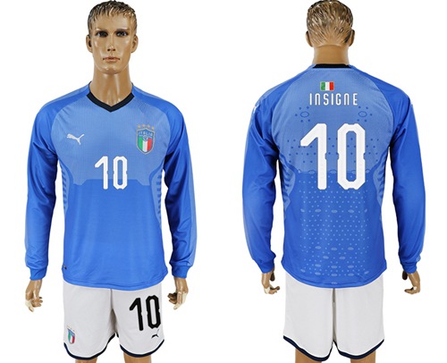 Italy #10 Insigne Blue Home Long Sleeves Soccer Country Jersey - Click Image to Close